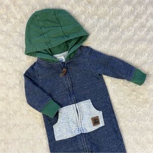 Carter’s Hooded Romper Size 3 Months Blue Green Gray